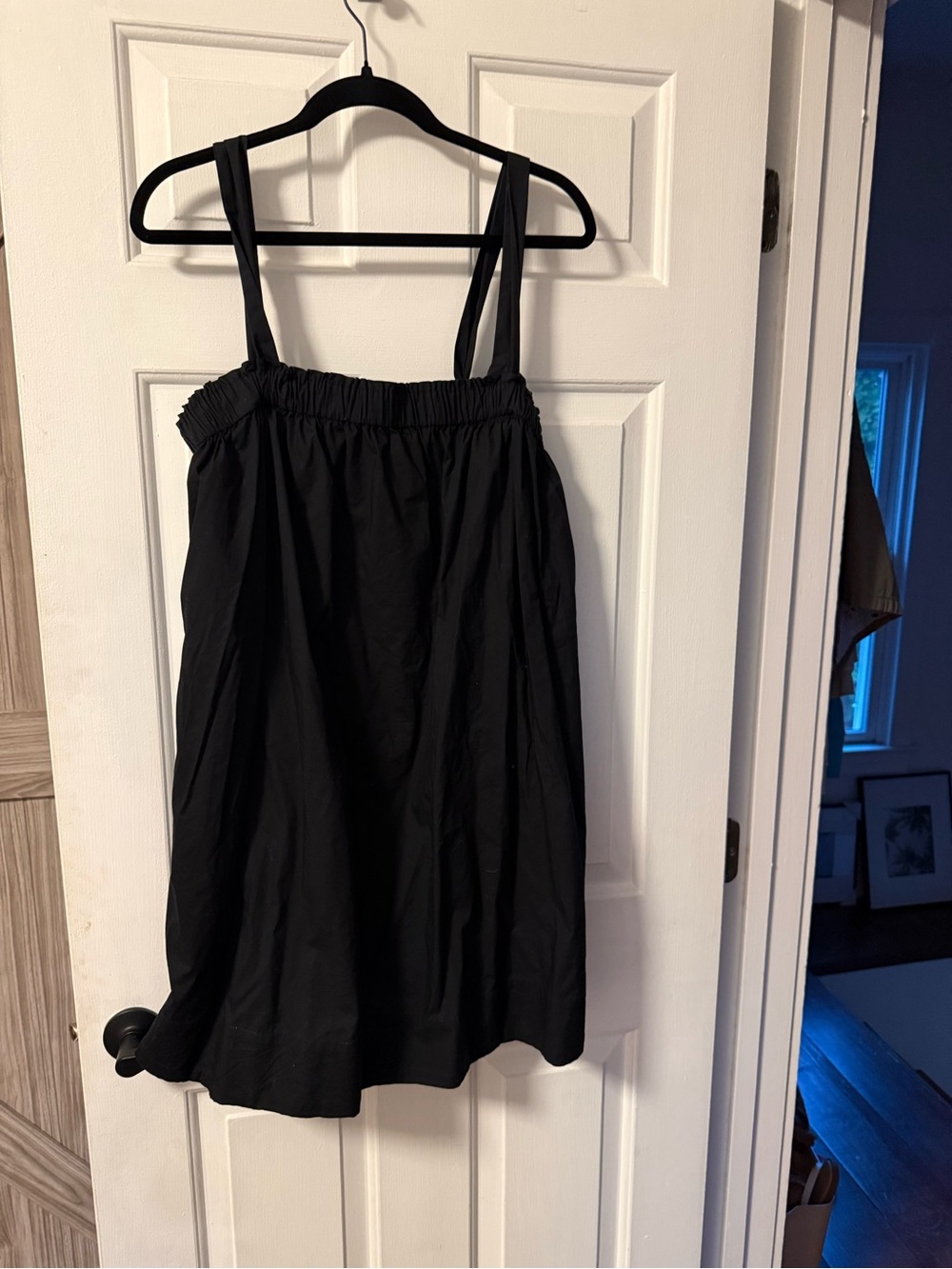 GAP Shoulder-Tie Smocked Midi Dress in True Black, size Small.